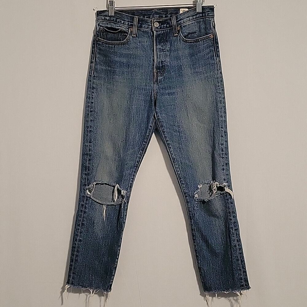 Levi's White Oak Cone Denim High Rise Button Fly Jeans sz 28 Blue Ripped Grunge
